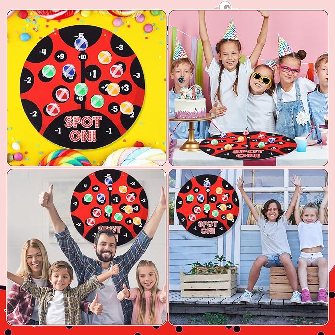 Hiboom Ladybug Party Games for Kids 20x20 Ladybug Dart Board Decorations with 12 Sticky Balls Toys, Indoor & Outdoor Party Carnival Games, Boys Girls Birthday Gifts for Kids