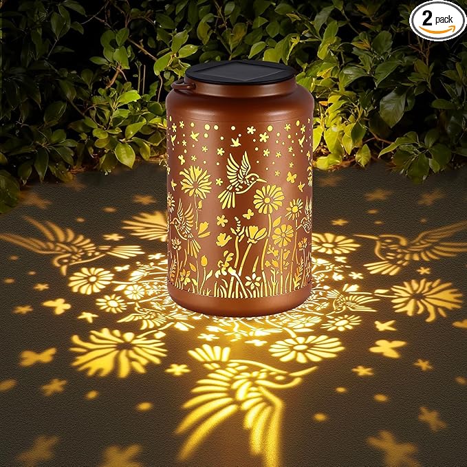 2 Pack Solar Lanterns Outdoor Waterproof Hummingbird Solar Lights Outdoor Waterproof for Garden, Backyard, Patio Decor, Birthday Gifts for Women Mom Grandma, Hanging Garden Lights for Outside