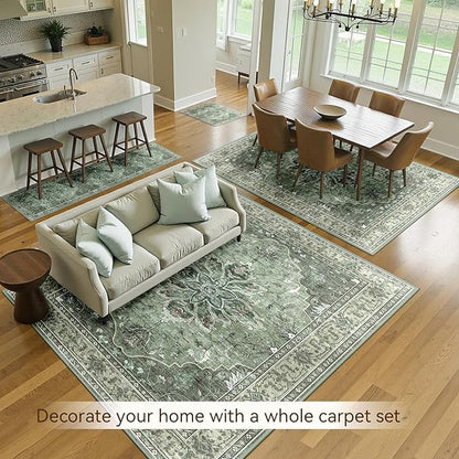 RELEANY Area Rugs 2'x6' Runner Rug Non Slip Washable for Kitchen Hallway Bedroom Beside Laundry Room Bathroom Rug, Floor Carpet, Dark Green Gray