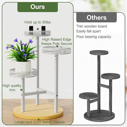 White Stand Plants, 3-Tier Metal Plant Stands for Outdoor Indoor Plants,Heavy Duty Flower Pot Stands for Multiple Plants,Decoration Display Racks for Patio Garden -WhiteFlower