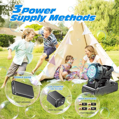 Bubble Machine – 10-Hole Automatic Bubble Blower, 20000+ Bubbles Per Minute, Plug-in or Battery Operated, Portable for Kids, Outdoor Parties, Weddings & Birthdays