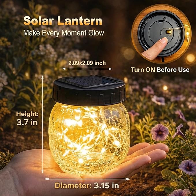 4 Pack Small Solar Lanterns Outdoor Waterproof, Cracked Glass Hanging Globe Lights for Backyard Patio Garden Pathway Balcony and Table Decor, Warm White- Gifts for Women Mom Homeowners