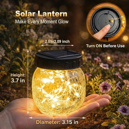 4 Pack Small Solar Lanterns Outdoor Waterproof, Cracked Glass Hanging Globe Lights for Backyard Patio Garden Pathway Balcony and Table Decor, Warm White- Gifts for Women Mom Homeowners