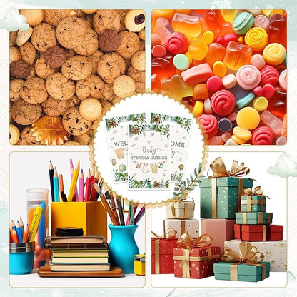 Haooryx Winter Baby Shower Party Favor Bags - 50Pcs Baby It Cold Outside Plastic Goodie Candy Treat Bag with Handle Gift Wrap Decor for Kid Birthday Baby Shower Christmas Decoration Party Favor Supply