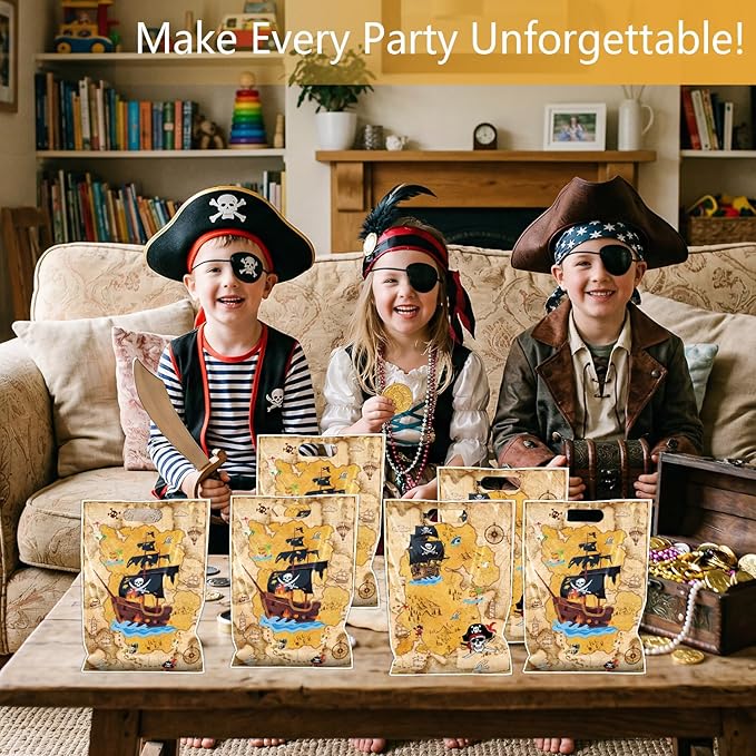Falueqg Pirate Party Favor Bags - 50 Pcs Pirate Goodie Candy Gift Bags Treasure Map Themed Party Supplies for Nautical Themed Birthday Decor