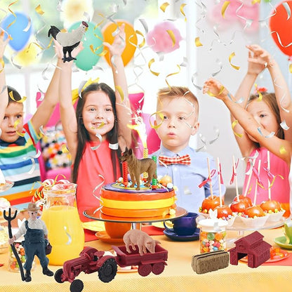 MEMOVAN Realistic Mini Barn Farm Figures Toys Tractor Playset Plastic Farm Animals Figurines Farmer Cake Toppers Farmer Vehicle Toy Truck with Trailer for 3-12 Years Old Kids Boys Girls Toddler