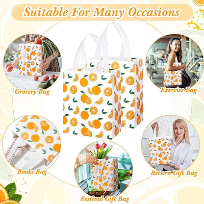 Supervitae 24 Pack Cutie Gift Bags Medium Goodie Orange Citrus Party Favor Bags Reusable Non Woven Totes for Fruit Birthday Wedding Baby Shower Party Family Holiday Travel(9.8" x 7.9" x 3.9")