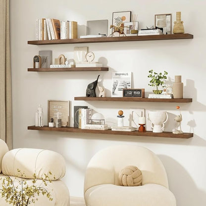 Dreamland Floating Shelves for Wall, 27.5 Inch Long Shelves, Wall Decor for Bedroom, Kitchen, Living Room & Book Storage, Mounted Floating Shelf with Invisible Brackets, Set of 2, Walnut