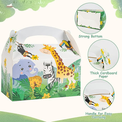 DjinnGlory 36 Pack Safari Woodland Animals Treat Boxes Gable Boxes Party Favor Gift Boxes for Baby Shower, Birthday Parties, Small Business 6.18 x 3.58 x 3.38 Inches