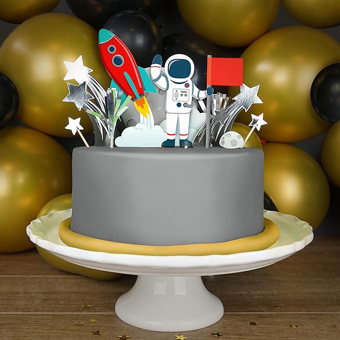 21 Pcs Space Cake Topper for Decorations - Astronaut, Rocket, Planet, and Outer Space Cupcake Toppers for Party Decorations