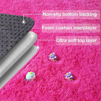 qulint Hot Pink Area Rug for Living Room, 6x9 Area Rug Soft Shag Fluffy Rug for Bedroom, Fuzzy Plush Alfombras para Salas Modernas Shaggy Large Carpet for Office Home Decor (6ft x 9ft, Hot Pink)