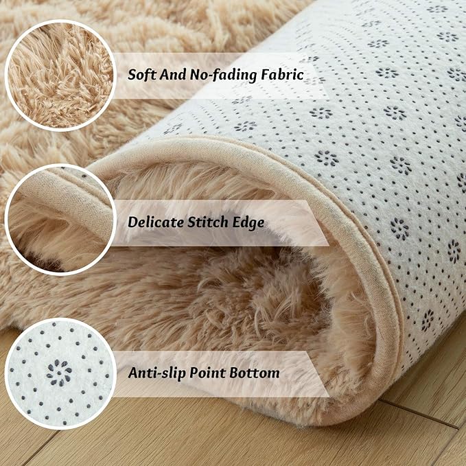 Andecor Soft Fluffy Bedroom Rugs, 5 x 8 Feet Indoor Shaggy Plush Area Rug for Boys Girls Kids Baby College Dorm Living Room Home Decor Floor Carpet, Camel