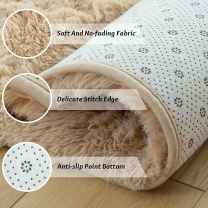 Andecor Soft Fluffy Bedroom Rugs, 5 x 8 Feet Indoor Shaggy Plush Area Rug for Boys Girls Kids Baby College Dorm Living Room Home Decor Floor Carpet, Camel