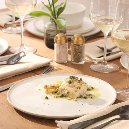 Gibson Elite Humphrey Lane 12 Piece (Service for 4) Plates and Bowls Reactive Glaze Dishes Stoneware Ceramic Dinnerware Set - White