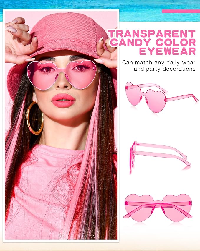 Kingdder 24 Pairs Heart Shaped Sunglasses Rimless Glasses Bulk Candy Color Tinted Eyewear Summer Party Favors