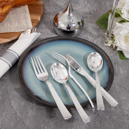 400PCS Pre Rolled Silver Plastic Silverware Sets - Heavy Duty Hammered Silver Cutlery - Include 100 Pack Wrapped Disposable Utensils with Napkins for Parties & Dinners & Weddings