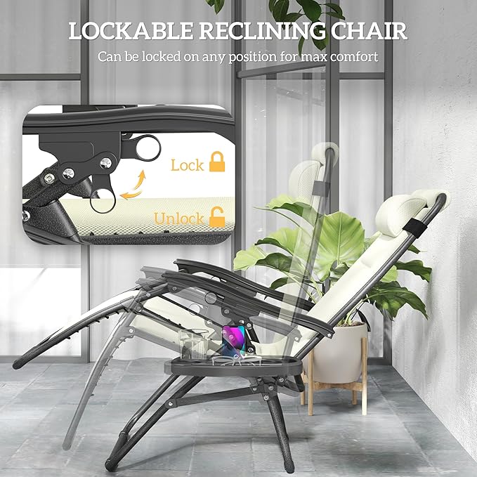 Outsunny Zero Gravity Chairs Set of 2, Reclining Folding Zero Gravity Lounge