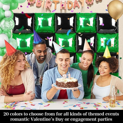 Black and Green Square Foil Balloons 25 Pcs Metallic Black and Green Balloons Wall Backdrop for New Year Graduation Birthday Bridal Shower Party Arch Backdrop Decorations