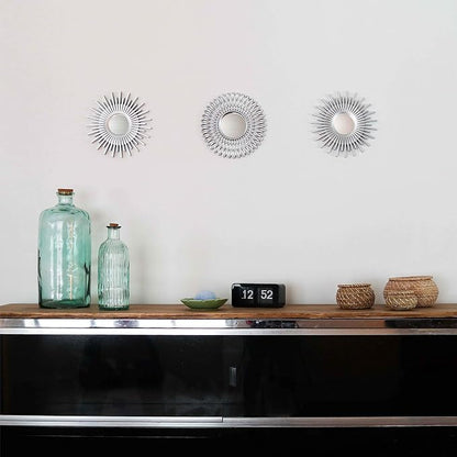 BONNYCO Wall Mirrors Pack of 3 Round Silver Mirrors for Home Decor, Bedroom and Room. Espejos Decorativos de Pared Sala Dormitorio, Circle Wall Decor Minimalist Vintage, Chic. Gifts for Women Mums