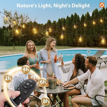 addlon 198FT(192+6) Solar String Lights Outdoor Waterproof 6W Panel with USB Port & Remote Control Solar Powered Patio Lights for Outside with 68 LED Dimmable Bulbs for Porch Garden Deck Halloween