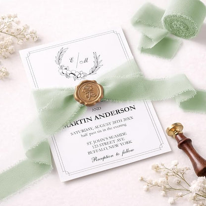 DORIS HOME Green and Cream Chiffon Ribbon for Flower Bouquet, 1" x21Yd Fabric Ribbon for Gift Wrapping, Handmade Frayed Ribbon for Wedding Invitations/Christmas Decorations