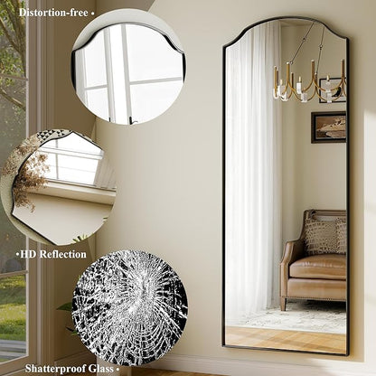 Arched Full Length Mirror Full Body Mirrors with Unique Scalloped Corner Design 24 x 65 Inch Wall Mirror Full Length for Bedroom Living Room Black
