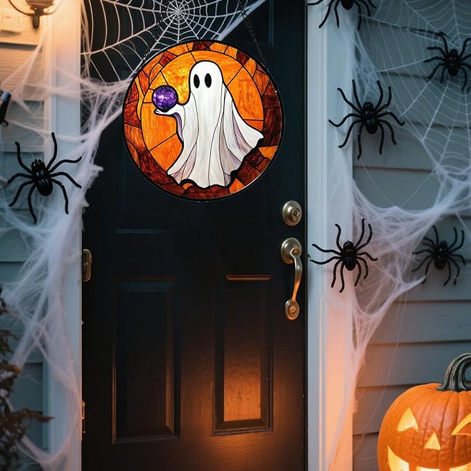 Stained Glass Window Hanging - Halloween Decorations Ghosts Vampire Suncatcher for Doors Garden Indoor Funny Spooky Sun Catchers Gothic Decor Horror Gifts for Women Men Friend 7.8 in