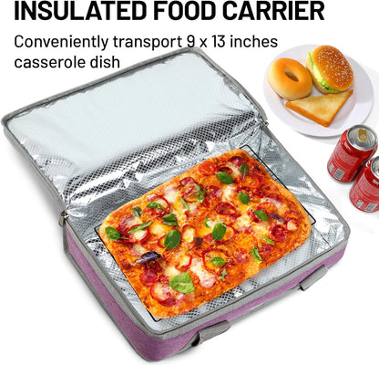 MIER Insulated Casserole Carrier for Hot or Cold Food Thermal Food Carrier Bag for Lasagna Potluck Parties Picnic Cookouts, Fits 9"x13" Baking Dish/Foil Pan, Purple