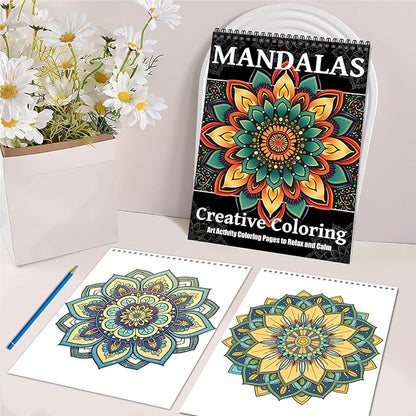 Mandala Coloring Books for Adult Women Spiral Bound Page Printed Single-Sided Gifts Arts and Crafts for Women to Relax, Anxiety and Depression 24 Colorful Coloring Pages of Mandala Creative Coloring