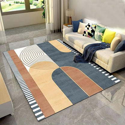 Vintage Modern Mid Century Area Rug, Abstract Geometric Irregular Stripes Non Slip Bedroom Rugs, Breathable Durable Carpet for Indoor Study Living Room Office Decor Rug - 3 ft x 5 ft