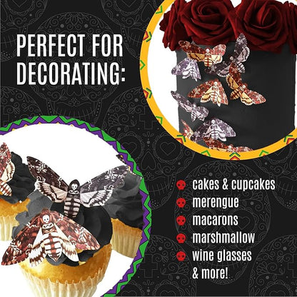 Edible Small Death Head Moth Assorted Set of 24 - Wafer Cake & Cupcake Toppers - edible moths for cake decorating - Halloween cupcake toppers