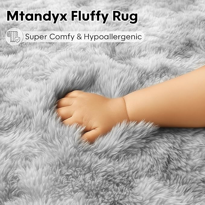 8x10 Area Rugs Living Room, Large Plush Fluffy Bedroom Carpet, Non-Slip Upgraded Indoor Thick Soft Rug, Modern Plush Carpet Suitable for Kids Home Decor Aesthetics Dorm, Dark Grey.