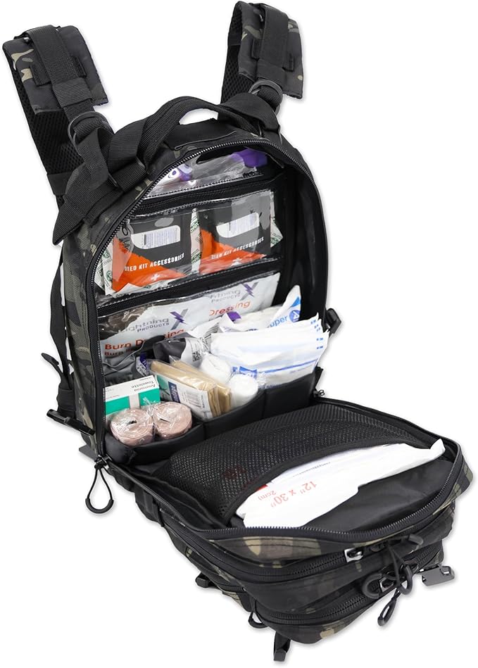Lightning X Stocked EMS/EMT Trauma & Bleeding First Aid Responder Medical Backpack + Kit (Black Camo)
