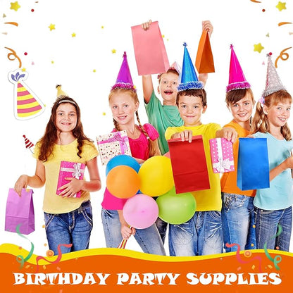 Clabby 100 Piece Colored Paper Bags Rainbow Goodie Small Size Lunch Bags Gift Treat Party Favor for Birthday Wedding Baby Shower Crafts, 8 Colors, 9.45 x 5.12 x 3.15 Inches(Bright Colors)