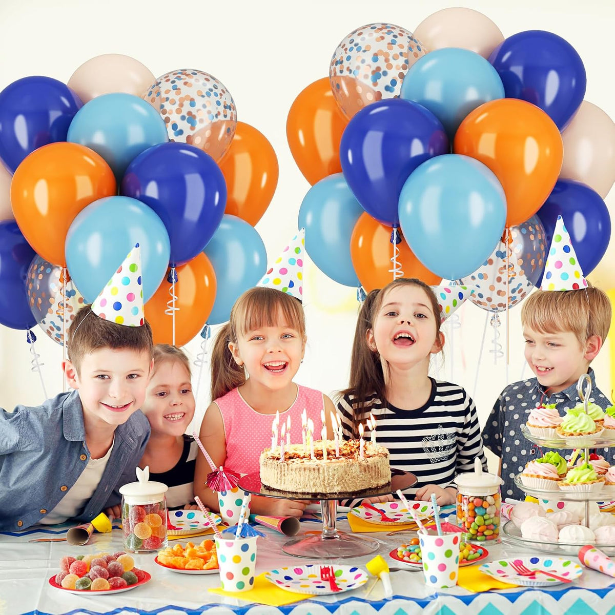 Blue and Orange Balloons 60PCS 12INCH Orange White Balloon Navy Dark Light Blue Confetti Balloon for Puppy Birthday Dog Theme Party Decorations Helium Latex Balloons for Arch