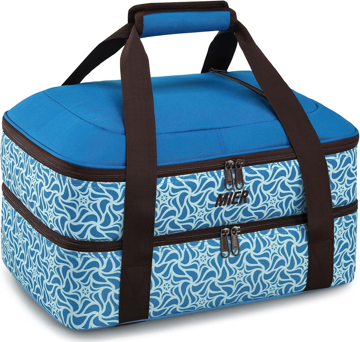MIER Insulated Casserole Carrier Fits 9"x13" Baking Dishes/Foil Pans, Double Food Carriers Bag Thermal Holder for Hot or Cold Food Lasagna Lugger Potluck Parties Picnic Travel, Blue