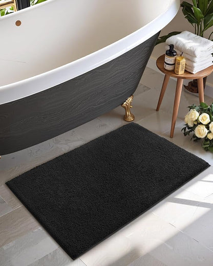Color&Geometry Small Bath Mats for Bathroom Non Slip, 16"x24" Black Bathroom Rugs, Absorbent, Soft, Washable, Microfiber Bath Rug Shower Mat