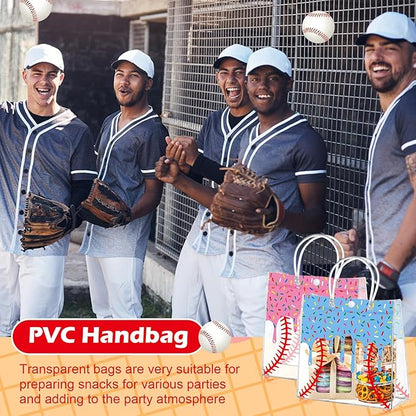 Abbylike 24 Pcs Drip Ice Cream Baseball Clear PVC Gift Bag with Handles Candy Gift Treat Bags for Birthday Game Celebration Sports Theme Party Decorations