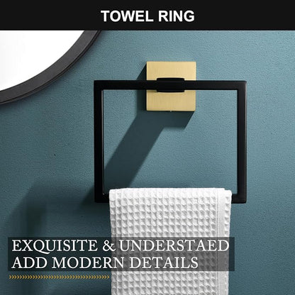 5 Pieces Bathroom Hardware Set Black and Gold Towel Bar Set, Toilet Paper Holder with Shelf, Towel Holder Set in Bathroom, Wall Mounted Stainless Steel, 23.6 Inches