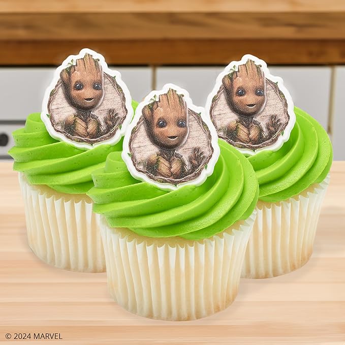 Marvel Studios' Groot Cupcake Rings, 24 DecoPac I Am Groot Cupcake Decorations, Food Safe Guardians Of The Galaxy Cake Toppers, Party Favors – 24 Pack
