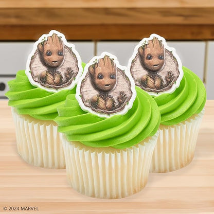 Marvel Studios' Groot Cupcake Rings, 24 DecoPac I Am Groot Cupcake Decorations, Food Safe Guardians Of The Galaxy Cake Toppers, Party Favors – 24 Pack