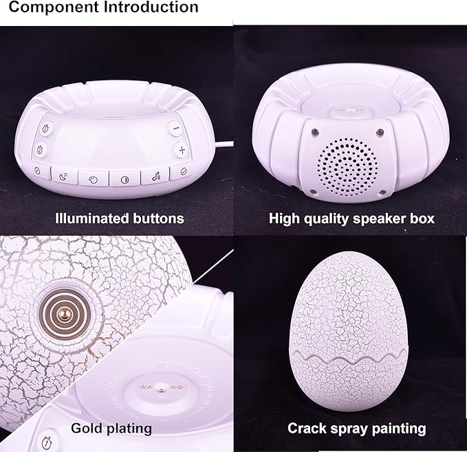 Dinosaur Egg Kids Clock/Decorative Lamp/Night Light/Bluetooth Speaker/White Noise Lullaby Machine 4 in1, 11 Colors Touch, Creative Gifts for Boys/Girls/Adult