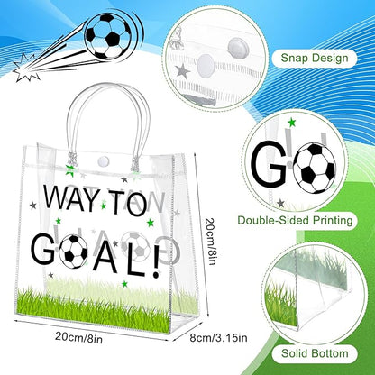 Abbylike 24 Pcs Soccer Clear PVC Gift Bag with Handles Party Favor Bag Candy Gift Treat Bags for Sports Theme Party Decorations Game Celebration Supplies Birthday Decorations