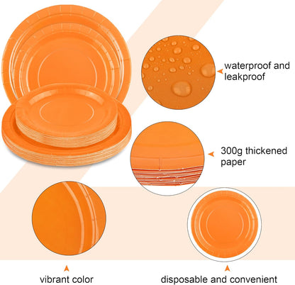 Ruisita 48 Pieces Orange Party Supplies Orange Tableware Including 7 Inch and 9 Inch Paper Dinner Plates 2 Ply Napkins for Wedding, Birthday Party, Picnic, Barbecue (Serves 16)