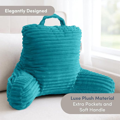 Nestl Reading Pillow for Kids & Teens with Shredded Memory Foam, Luxe Cut Plush Backrest Pillows for Reading and Gaming, for use on Couch, Bed, Floor, Adjustable Support with Washable Cover Teal