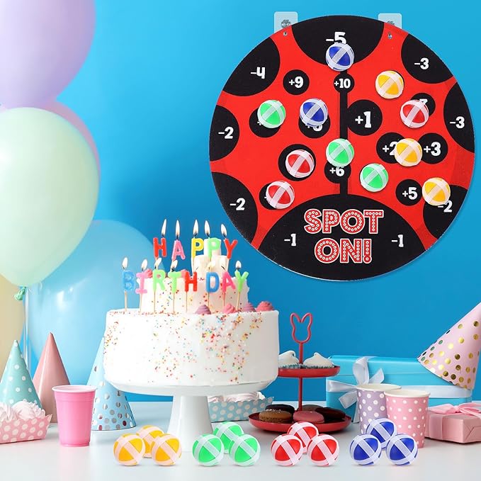 Hiboom Ladybug Party Games for Kids 20x20 Ladybug Dart Board Decorations with 12 Sticky Balls Toys, Indoor & Outdoor Party Carnival Games, Boys Girls Birthday Gifts for Kids