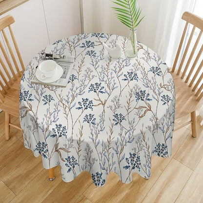 Abstract Geometry Leaf Tablecloth, Thanksgiving Autumn Harvest Fall Watercolor Blue Yellow Leaves Table Cover for Party Picnic Dinner Decor 50x50 Inch Round