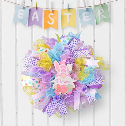 5 Rolls Easter Mesh Ribbon for Wreath, 10 Inch x 30FT Per Roll Metallic Foil Deco Mesh Rolls Light Pink Blue Yellow Green Purple Decorative Mesh for Spring Easter Baby Shower Party Decor