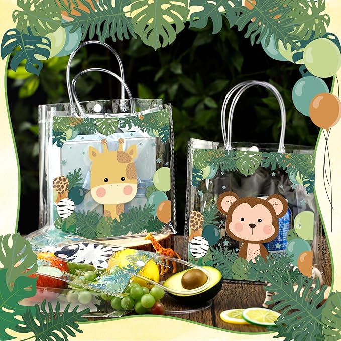 Aliceset 24 Pcs Gift Bags with Handle Clear PVC Candy Treat Goodies Tote Bags for Summer Birthday Party Favor Supplies