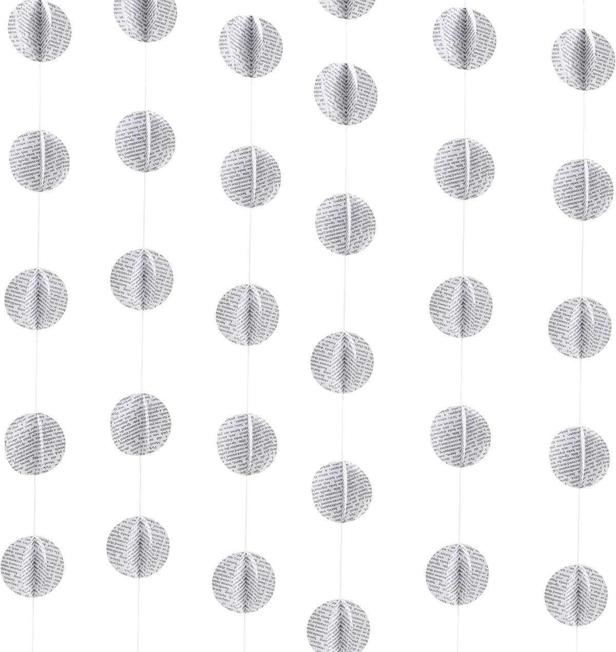 4 Pack Paper Circle Dot Garland Books Page Garland Bunting Party Holiday Christmas Newspaper Strand String Banner Wedding Backdrop Hanging Decoration (White Circular)